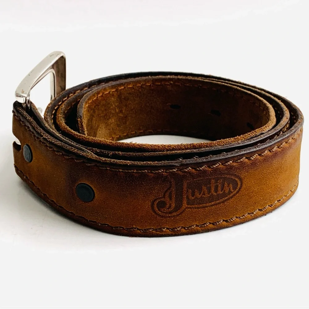 JUSTIN BOOTS Rustic Brown Leather Working Sport Belt Size 32 Style 247BD